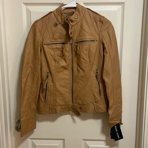 Black Rivet camel (alternative leather) zip jacket